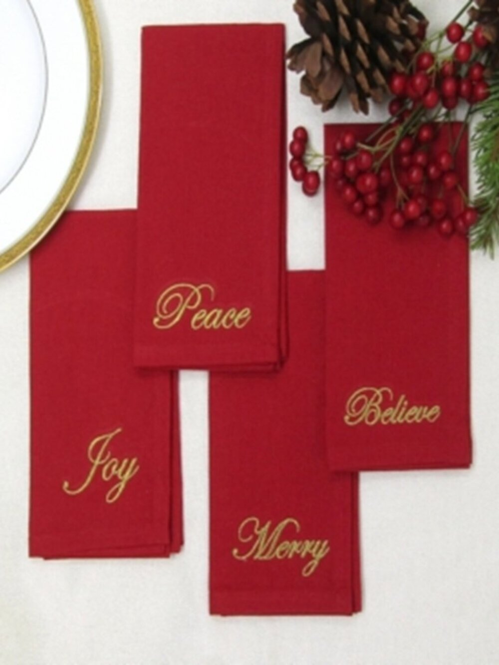 Elrene Holiday Sentiments Napkins, Set of 4 - Red 17 X 17